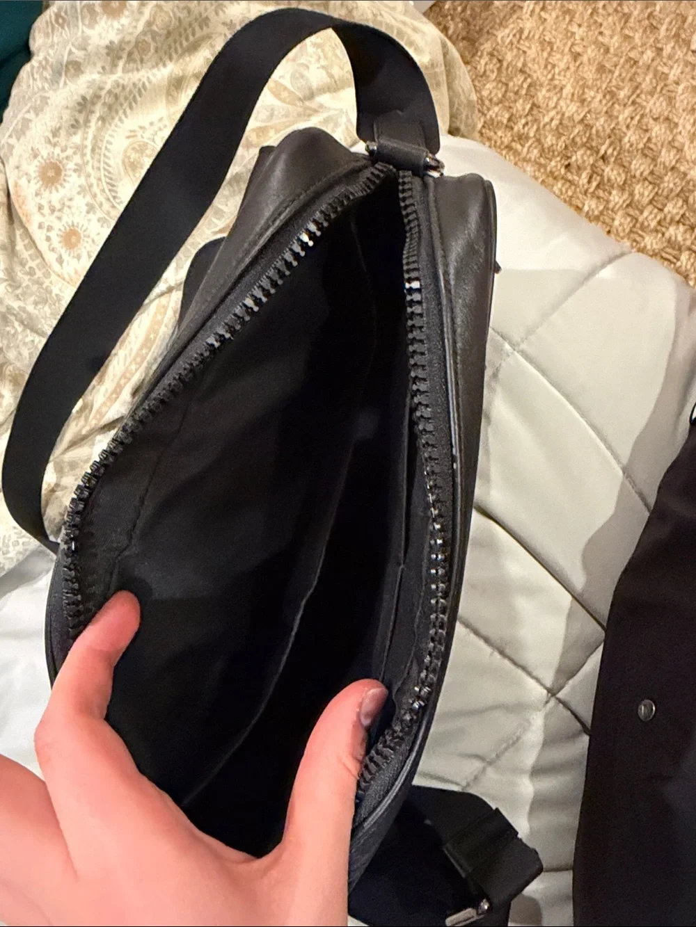 Coach Black Leather Men’s Messenger Bag with Silver Buckles